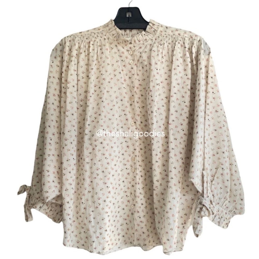 DOEN Rose Top Floral Blouse Cream Parc Monceau size Small - Picture 4 of 8